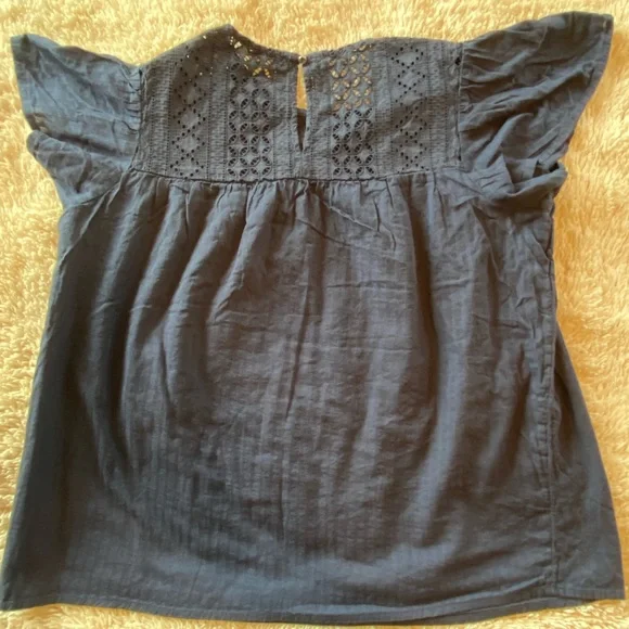 Ella Moss Navy Eyelet Cap-Sleeve Shirt - Picture 2 of 5